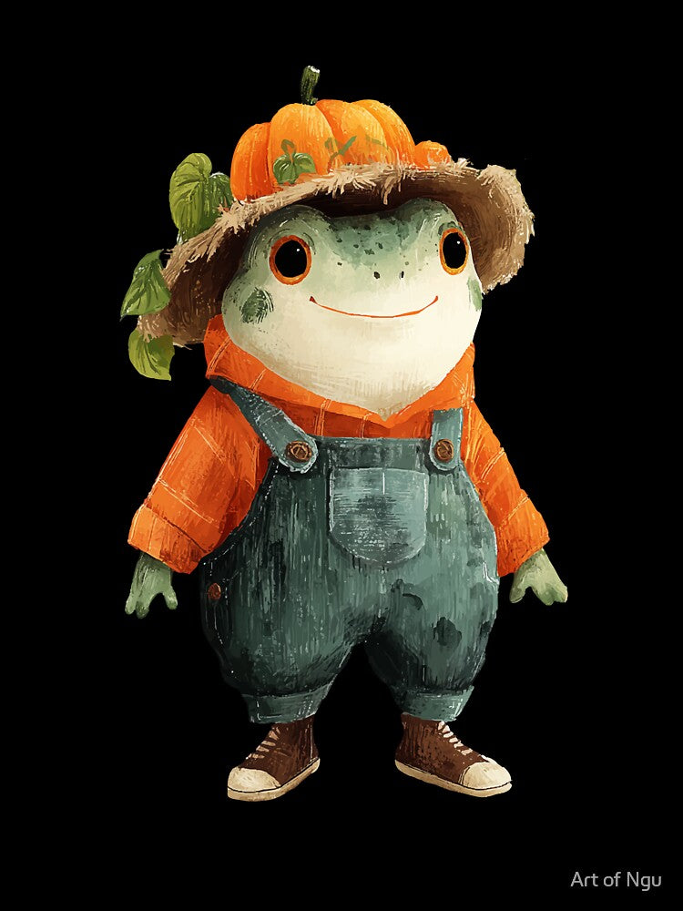 Whimsical Pumpkin Frog – Autumn Harvest Character Art by Art of Ngu
