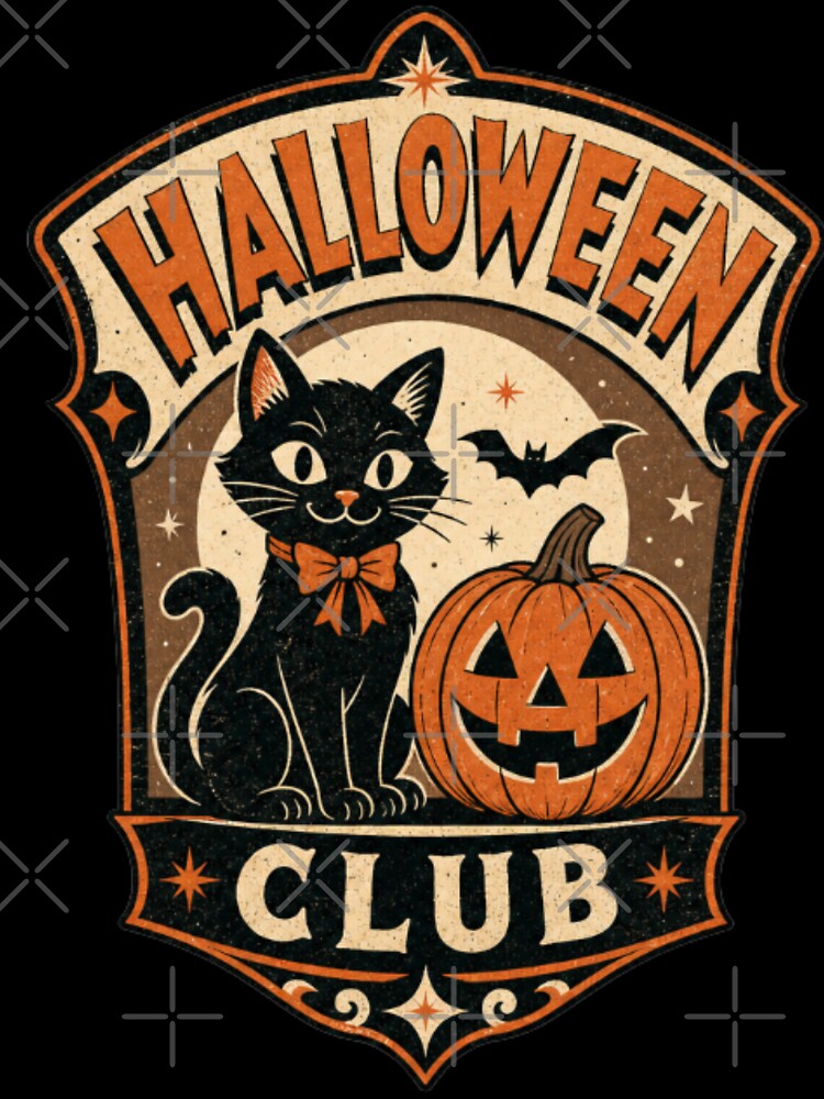 Vintage Black Cat Halloween Club – Retro Spooky Cat Pumpkin Design by Artxotic Studio