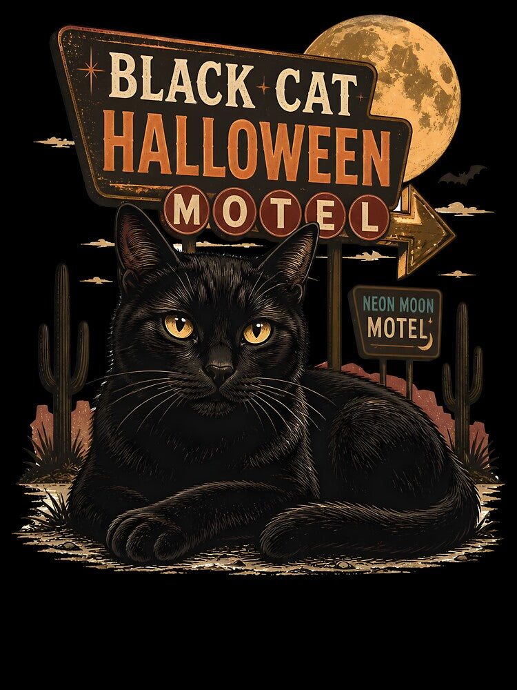 BLACK CAT HALLOWEEN MOTEL Late Checkout Halloween Gothic Engraving by KristenosNehk