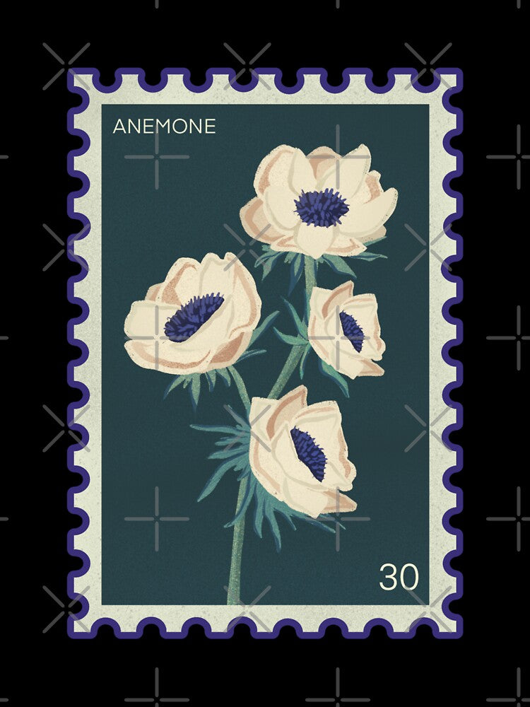 Anemone Flower Vintage Stamp | Botanical Cottagecore Floral Design by Peksli