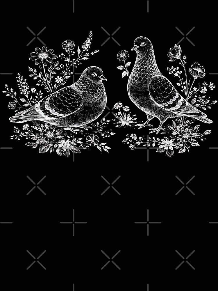 Floral Pigeon Pair Vintage Engraving by azule1