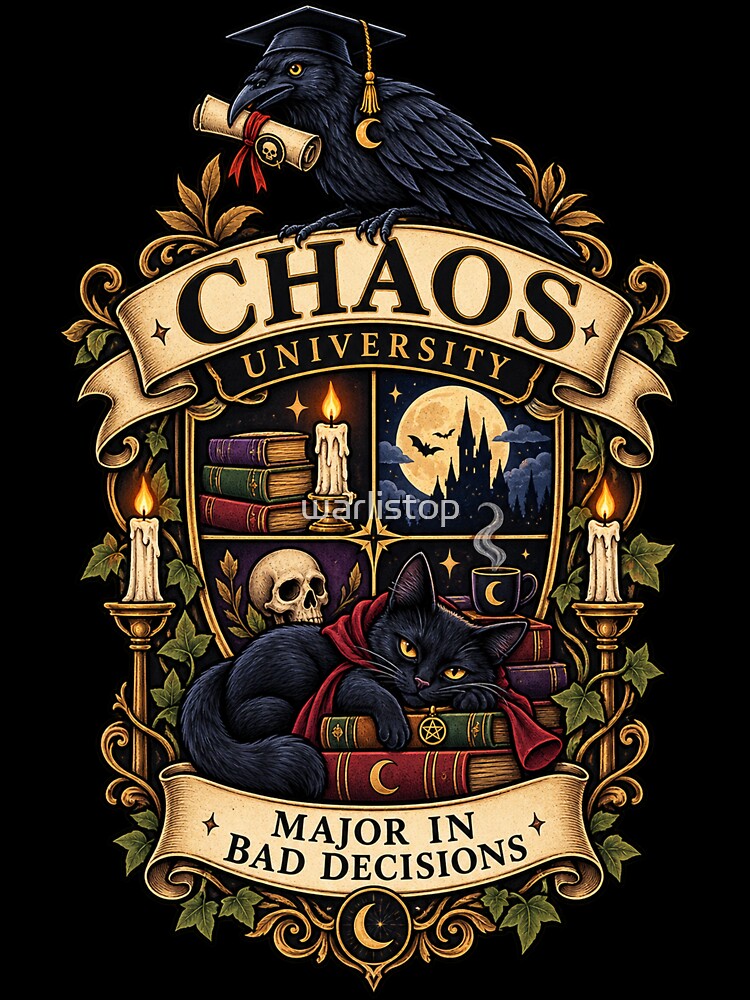 Chaos University | Major in Bad Decisions | Dark Academia Gothic College Crest by warlistop