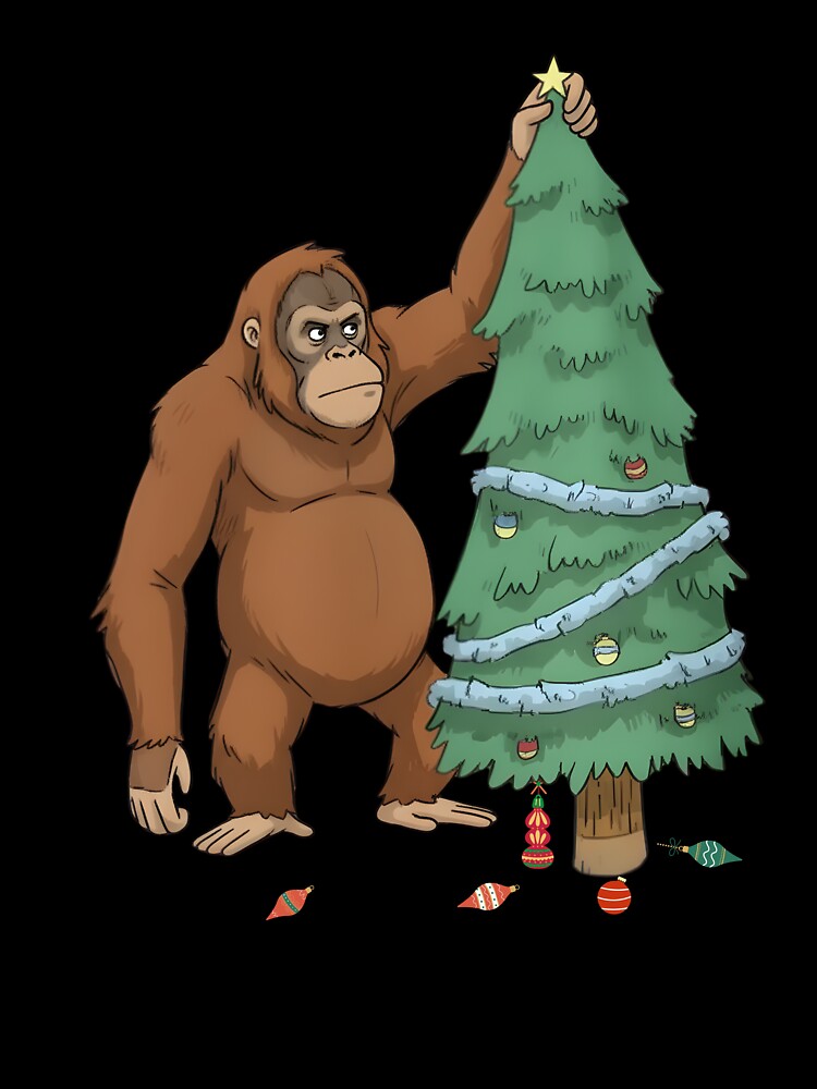 An orangutan decorating a Christmas tree,Ugly Christmas Sweater – Orangutan Oversized T-shirt by PrintMod