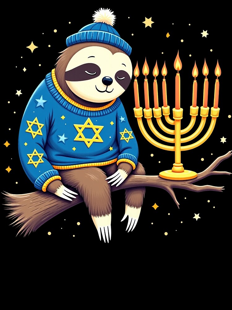 Funny Hanukkah Sloth Jewish Chanukah Sleeping Hanukkah PJs by yassinemouhadi