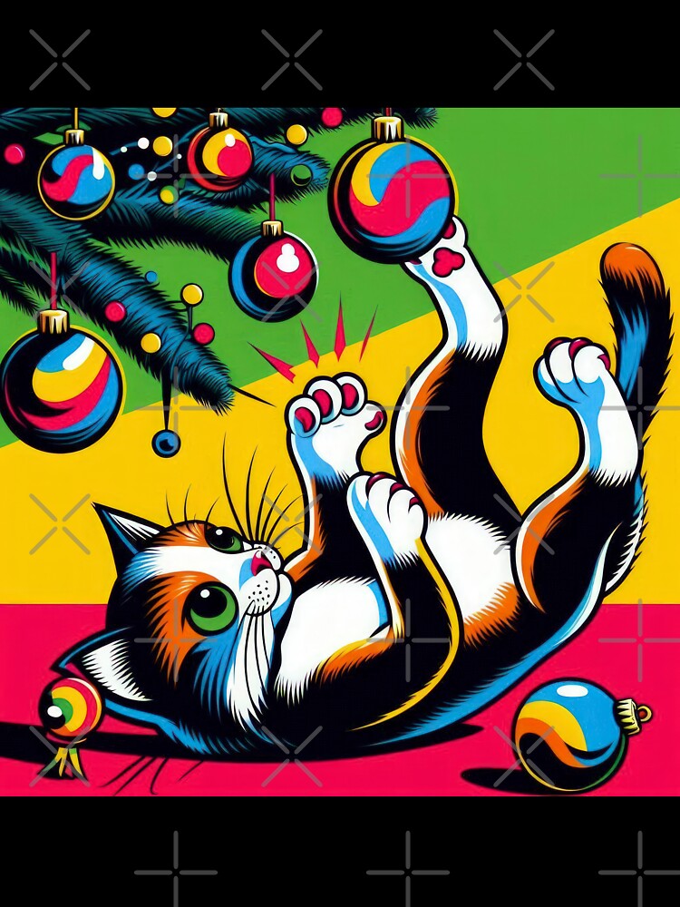 Christmas Vintage A kitten plays with balls on the Christmas tree ,Christmas Funny animal ,christmas retro,Christmas Vintage by Expressions-Sel