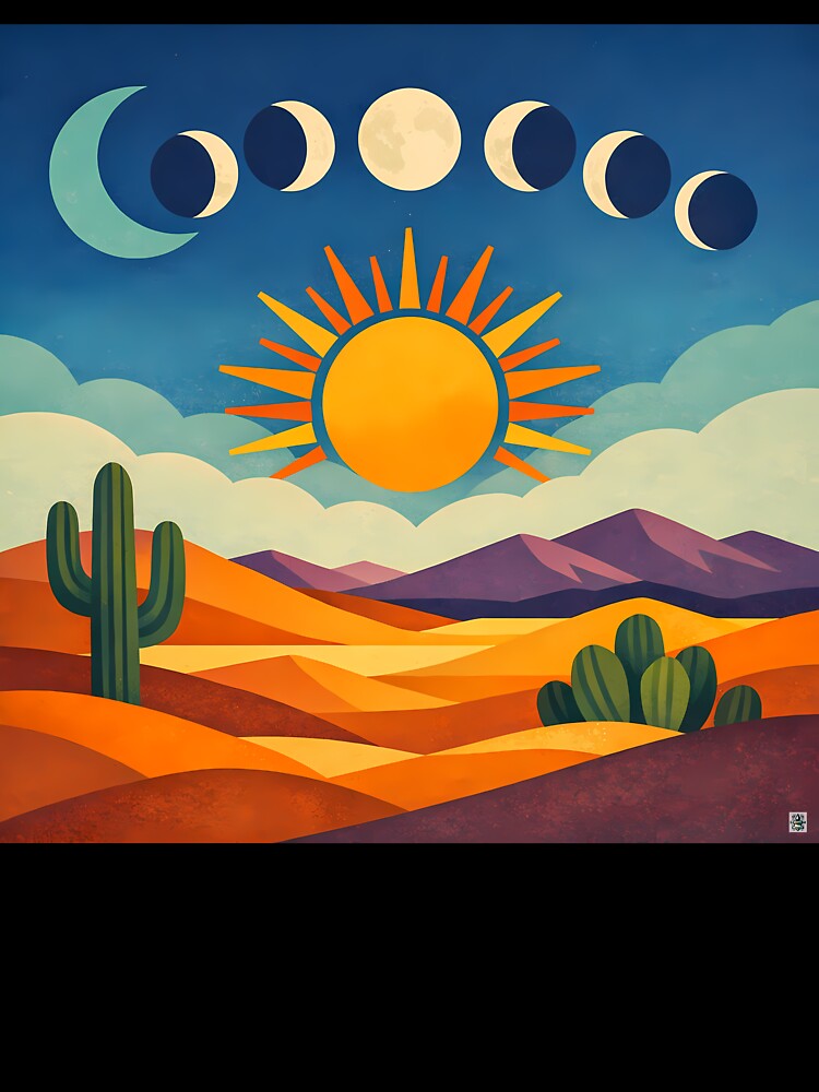 Geometric Desert Sun and Moon Phases by InkSmithery