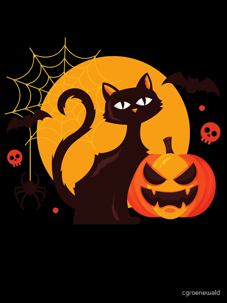 Halloween Black Cat and Full Moon by cgroenewald