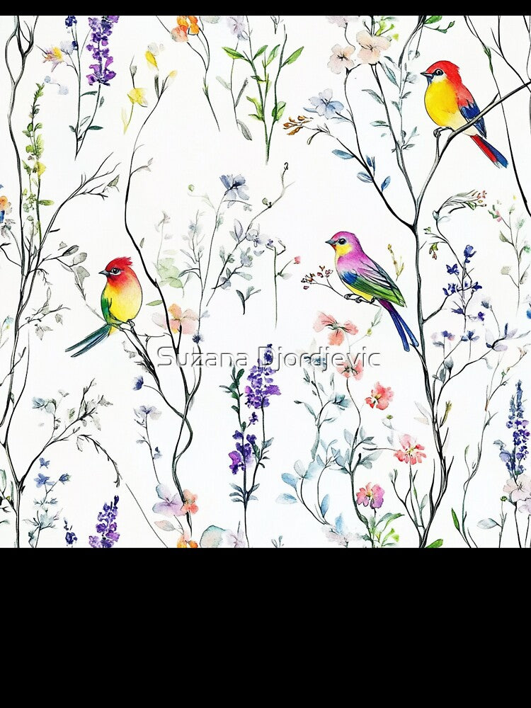 Vibrant Birds in Floral Wonderland by Suzana Djordjevic