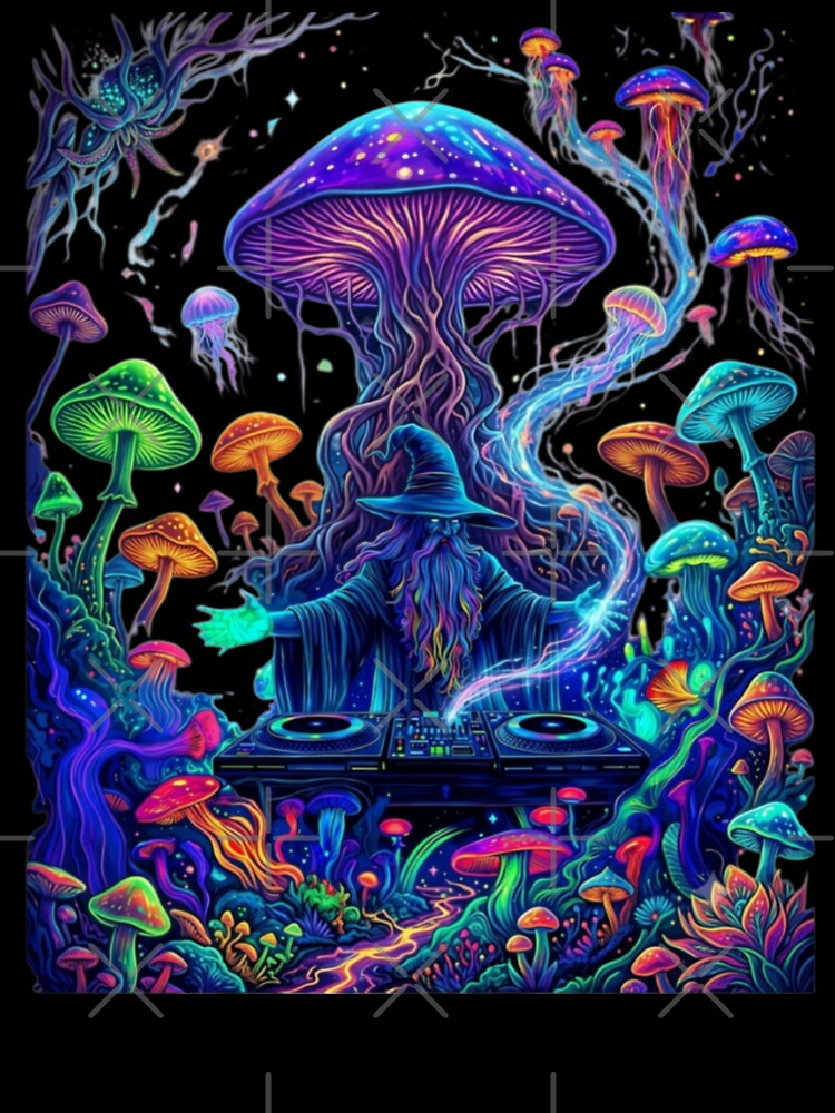 Mushroom Wizard Psychedelic Fantasy Art by IMOBILYARI VibeCore