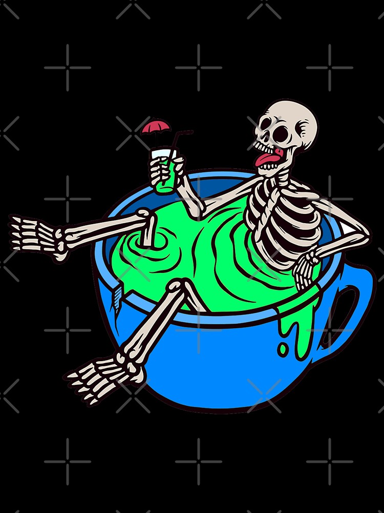 Skeleton Cartoon Drinking (Coffee) Sitting in a Mug Art by Now-Thats-Crazy