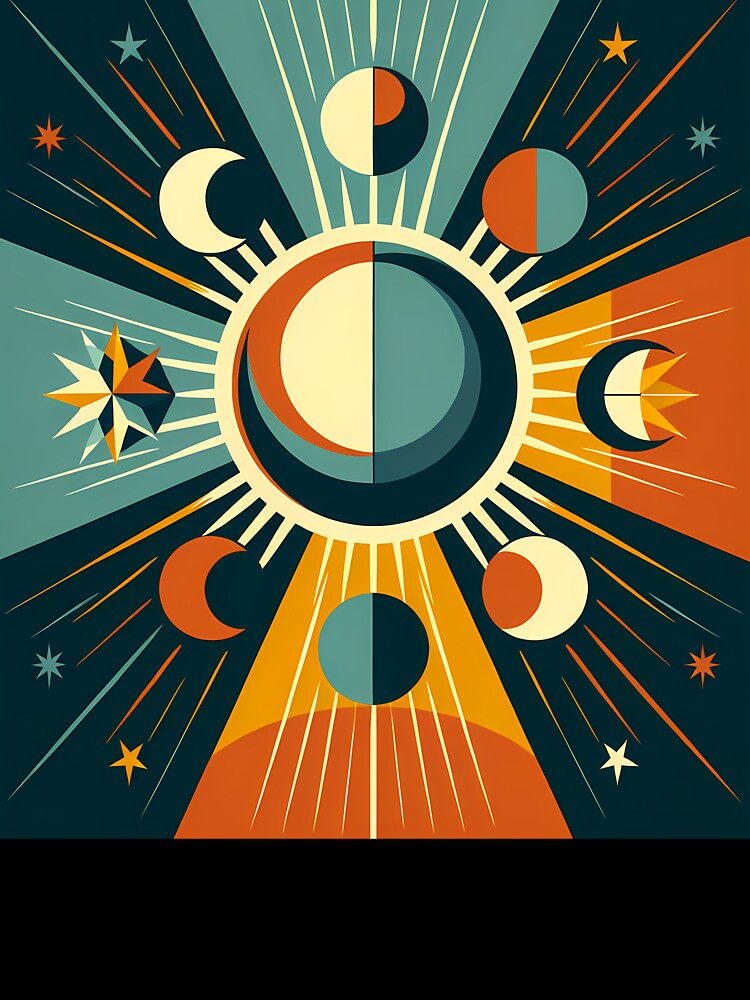 Geometric Sun and Moon Phases Celestial Rays by InkSmithery