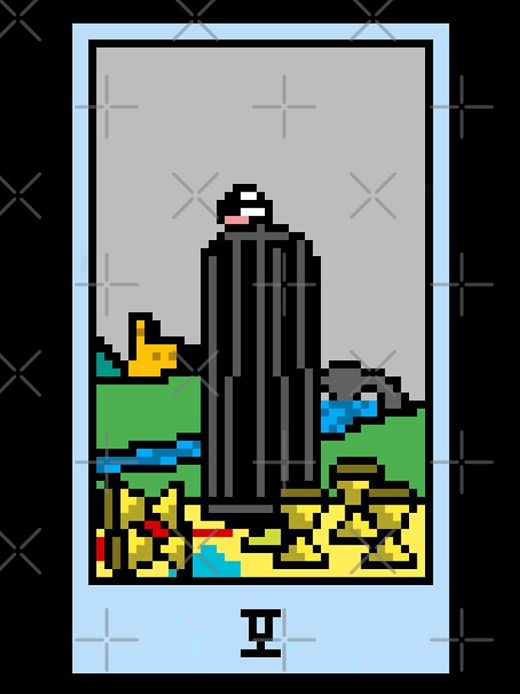 Wait, is this pixel art tarot? Yellow - Minor Arcana 'Five of Cups' (Design for T-shirt, stickers and other accessories) by Pixel Waite