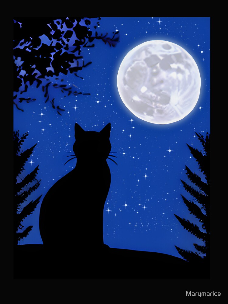 Cat Gazing at the Full Moon by Marymarice