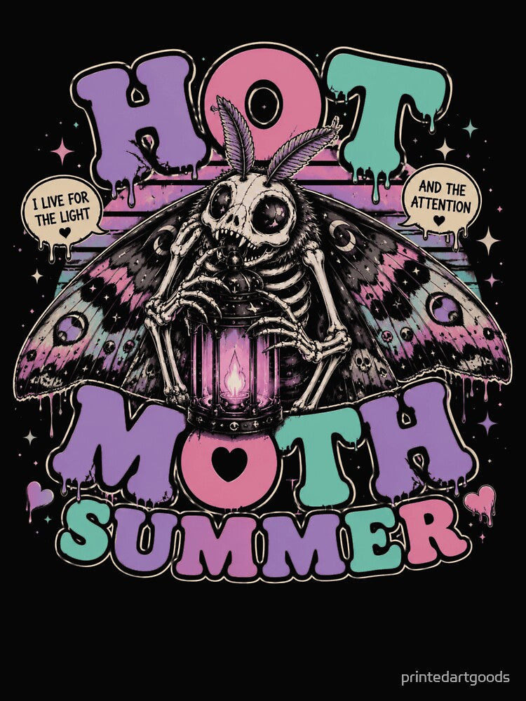 Hot Moth Summer Skeleton Moth Goth T-Shirt – Pastel Gothic Luna Moth Tee by printedartgoods