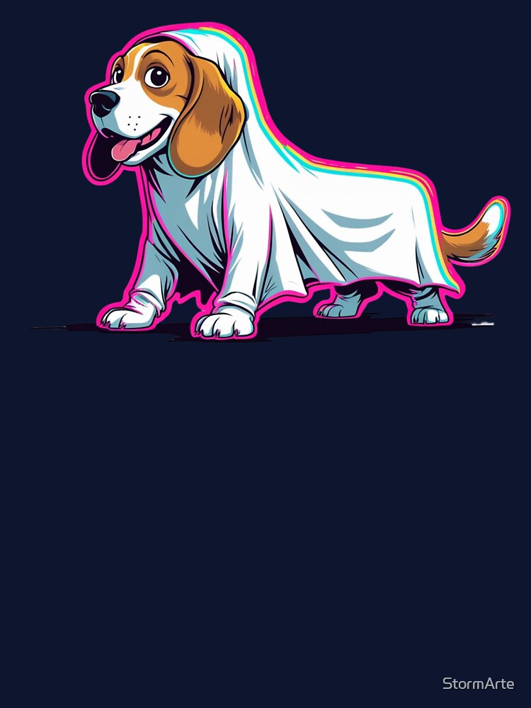 Beagle dressed as a colorful ghost by StormArte