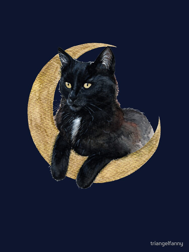 Black Cat with Crescent Moon by triangelfanny