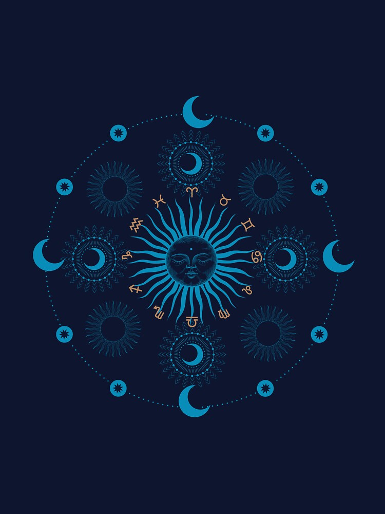 Celestial   black and    blue colourful  Cute  design with moon and  sun and stars 6 by CosmicNook1