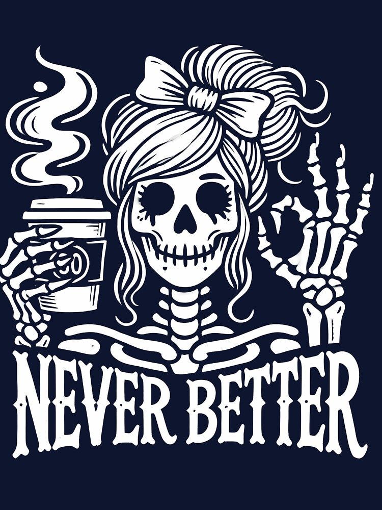 Cool Skeleton Lady Coffee Lover Retro Floral Style by Nalin-Design