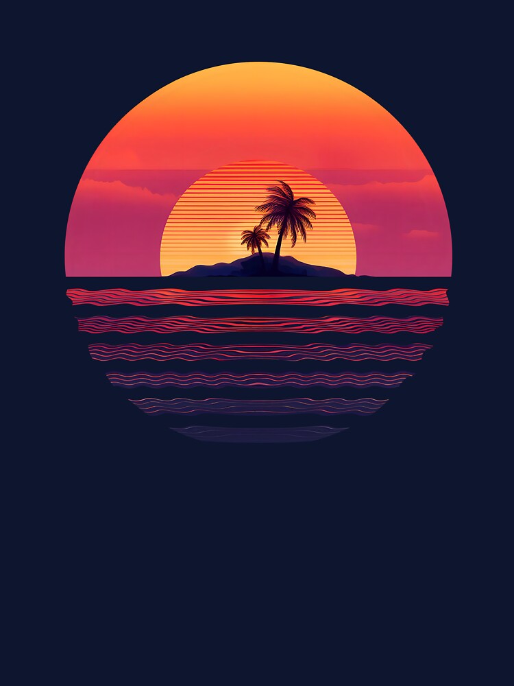 Palms summer island with retro style sunset by analogsandpixel