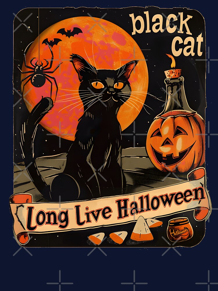 Long Live Halloween - Black Cat with Pumpkin Design by trendyzcom