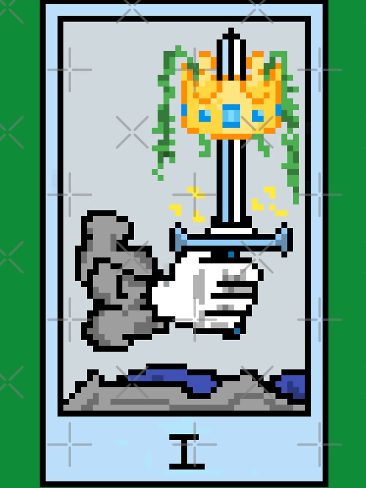 Wait, is this pixel art tarot? Green - Minor Arcana 'Ace of Swords' (Design for T-shirt, stickers and other accessories) by Pixel Waite