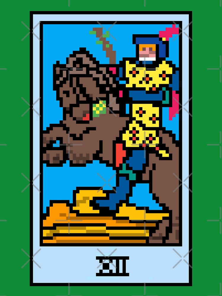 Wait, is this pixel art tarot? Green - Minor Arcana 'Knight of Wands' (Design for T-shirt, stickers and other accessories) by Pixel Waite