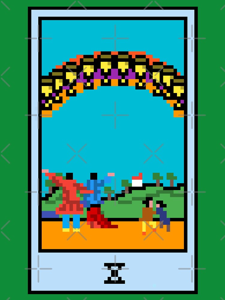 Wait, is this pixel art tarot? Green - Minor Arcana 'Ten of Cups' (Design for T-shirt, stickers and other accessories) by Pixel Waite