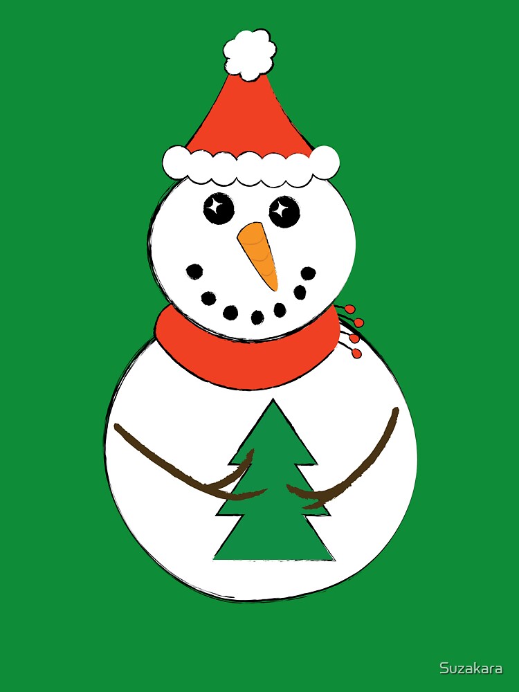 Snowman Holding Green Tree by Suzakara Designs