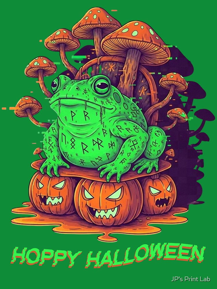 Hoppy Halloween – Spooky Frog with Pumpkins and Mushrooms by JP's Print Lab