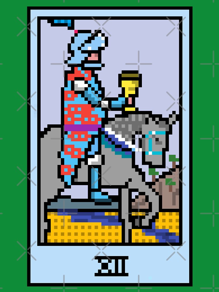 Wait, is this pixel art tarot? Green - Minor Arcana 'Knight of Cups' (Design for T-shirt, stickers and other accessories) by Pixel Waite