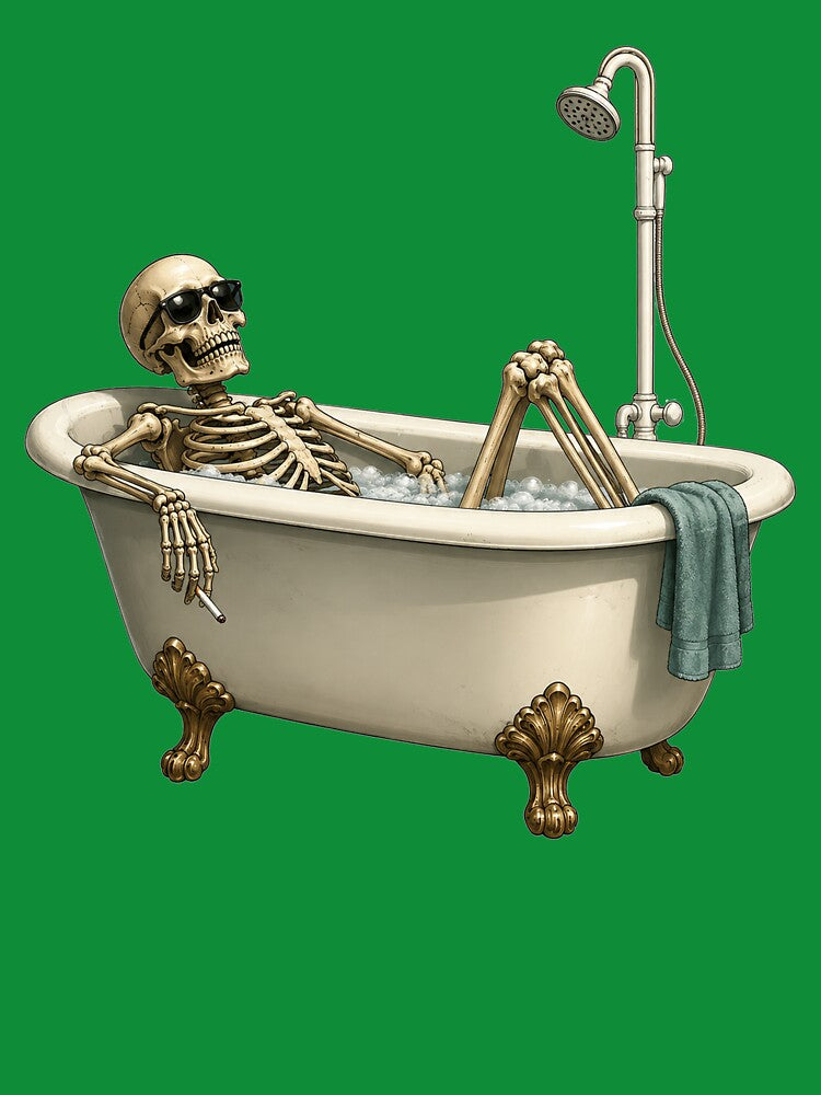 Relaxing Skeleton in Bathtub | Funny Dead Tired Bathroom Humor Shirt by HectorStore11