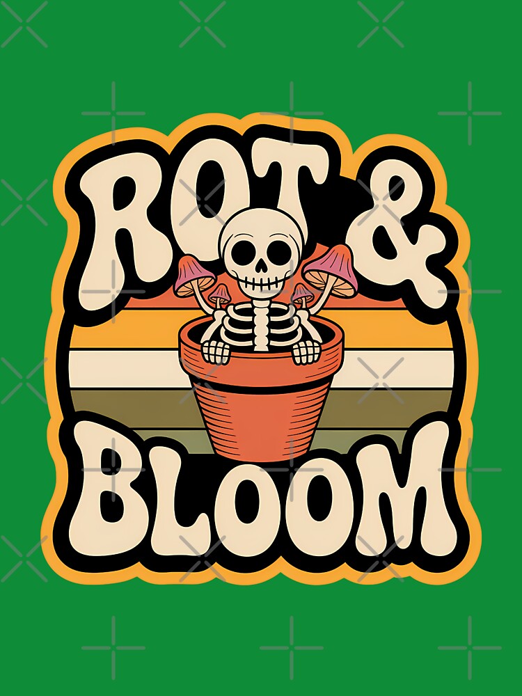 Rot and Bloom Skeleton Plant Pot Vintage Halloween Design by Raw Tigers