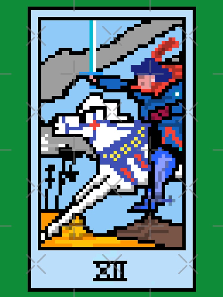 Wait, is this pixel art tarot? Green - Minor Arcana 'Knight of Swords' (Design for T-shirt, stickers and other accessories) by Pixel Waite