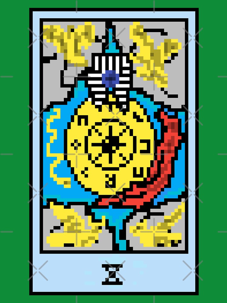 Wait, is this pixel art tarot? Green - Major Arcana 'Wheel of Fortune' (Design for T-shirt, stickers and other accessories) by Pixel Waite