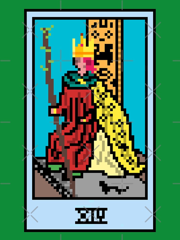 Wait, is this pixel art tarot? Green - Minor Arcana 'King of Wands' (Design for T-shirt, stickers and other accessories) by Pixel Waite