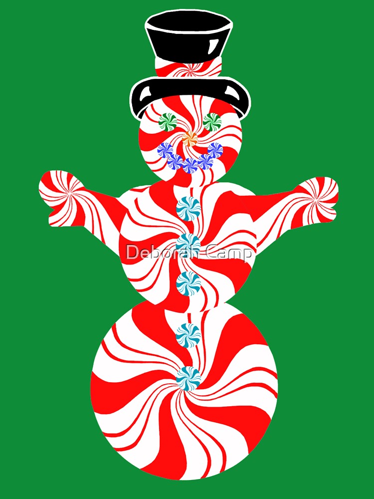 Red and White Striped Peppermint Christmas Snowman by Deborah Camp
