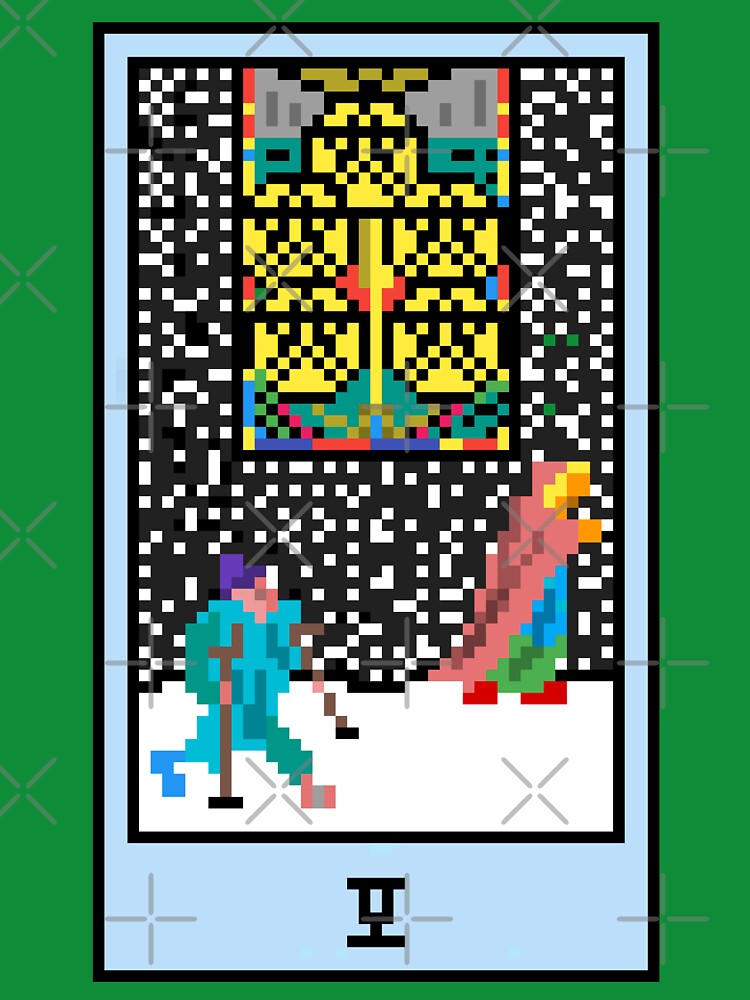 Wait, is this pixel art tarot? Green - Minor Arcana 'Five of Pentacles' (Design for T-shirt, stickers and other accessories) by Pixel Waite
