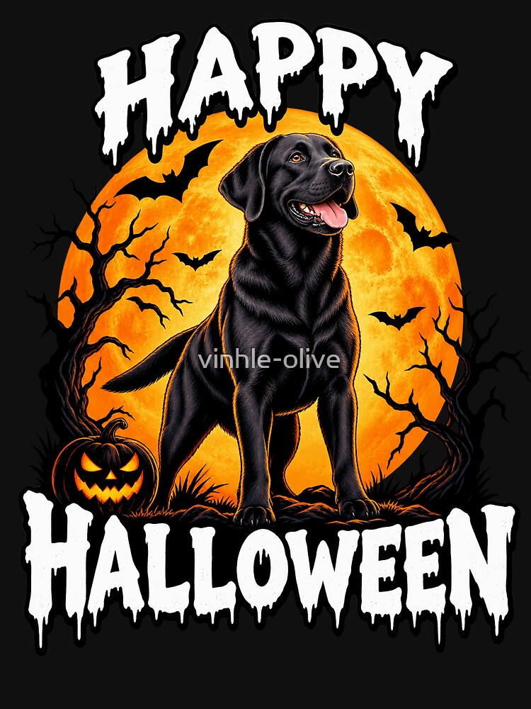 Happy Halloween Dog Moon Silhouette T-Shirt Design by vinhle-olive