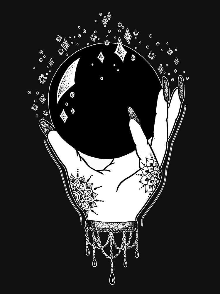 Crystal Ball Shirt, Crystal Ball Future Fortune Teller Black And White Fine Liner by taonguyen
