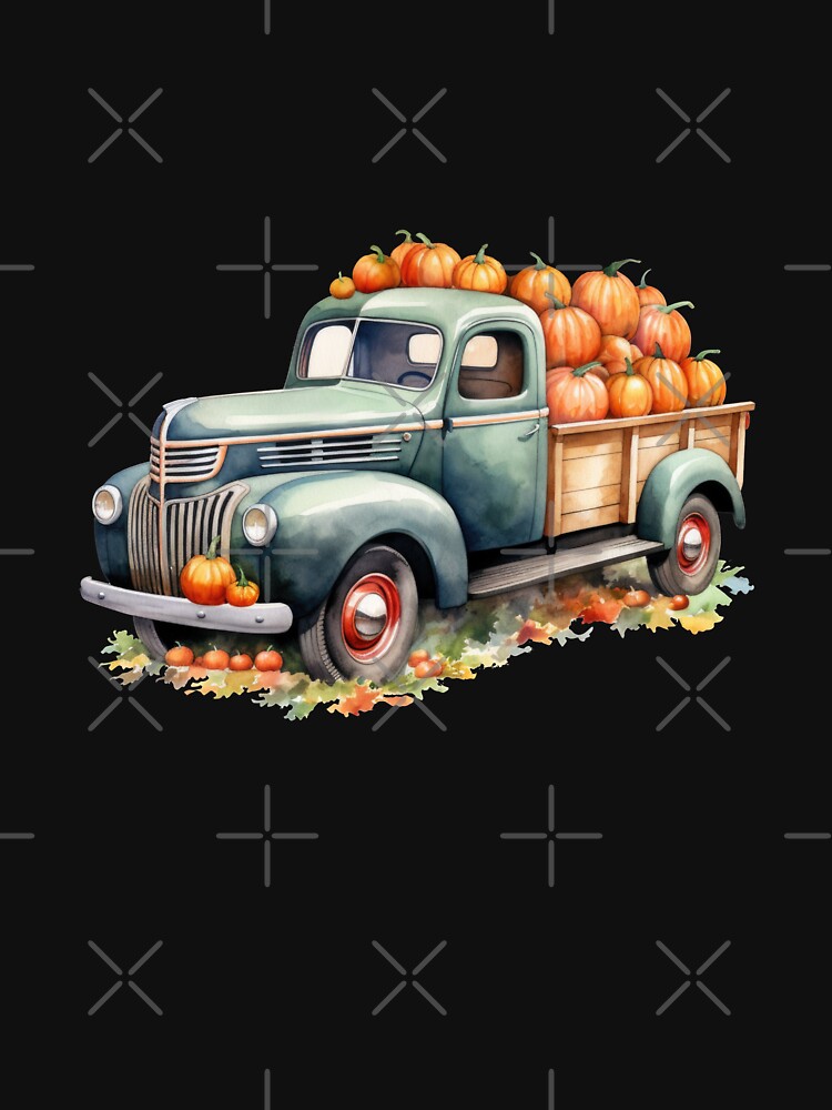 Vintage pick-up truck filled with pumpkins illustration by ZAHARIA DANIELA