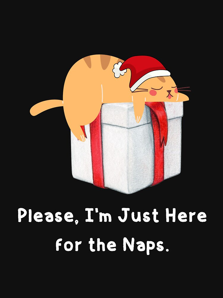 Funny Orange Cat on Christmas Gift - Please, I'm just here for the naps by Cat Stories