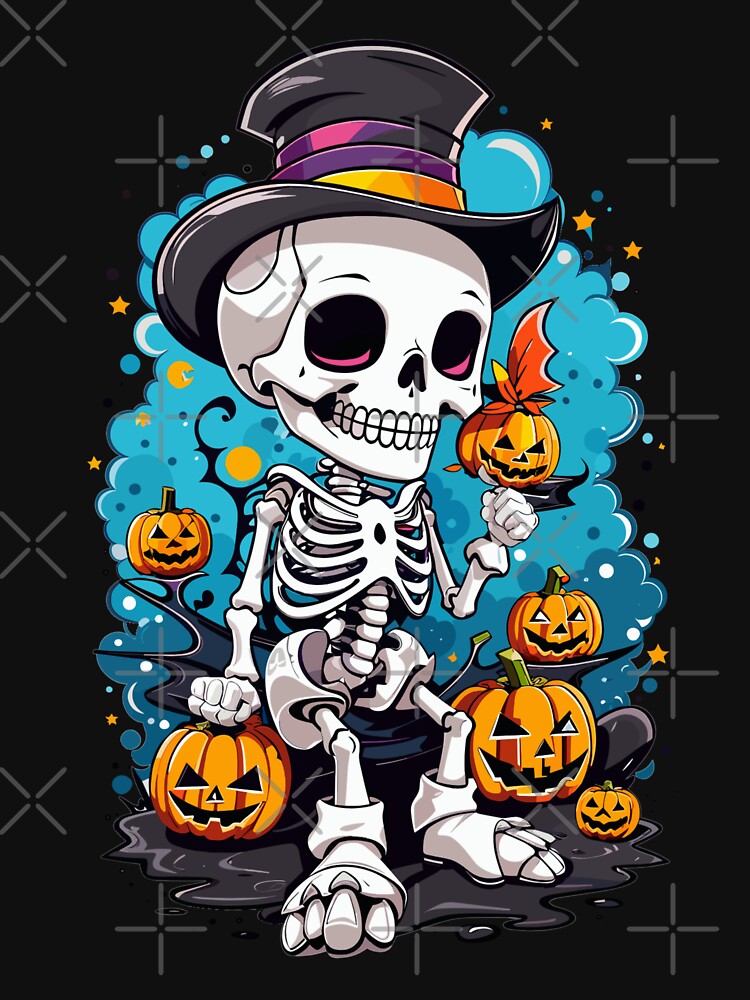 Vintage Halloween Skeleton Art by GraffiniTee