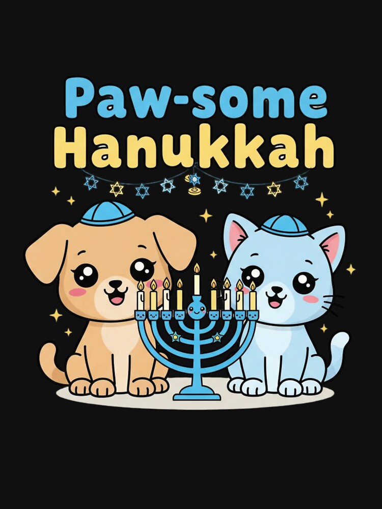 Cute Dog & Cat Paw-some Hanukkah Menorah – Funny Jewish Holiday Pet Lovers by Dezyra Clothing