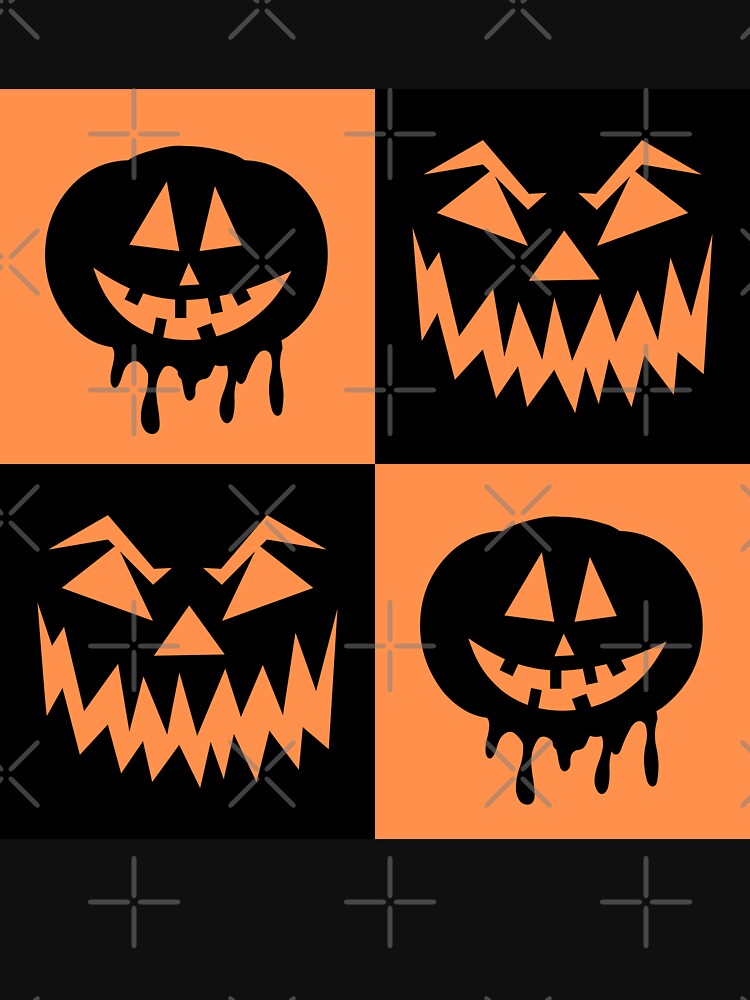 Checkered Orange and black pumpkin scary face Pattern | Halloween Cute and spooky face Pattern | Halloween decor and gifts by Violet Treasures