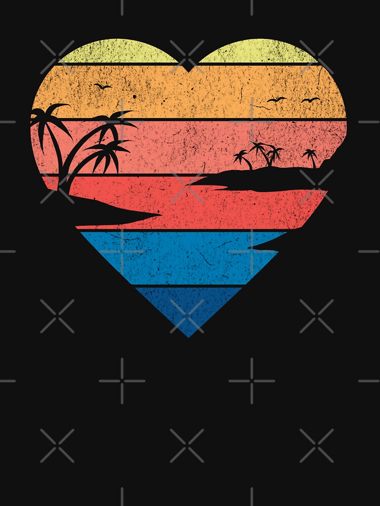 Sunset on the beach with palm trees, heart shape design by KaitoArtDesigns