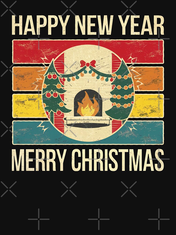 Retro Happy New Year Merry Christmas | Vintage Fireplace Design by cabana.space