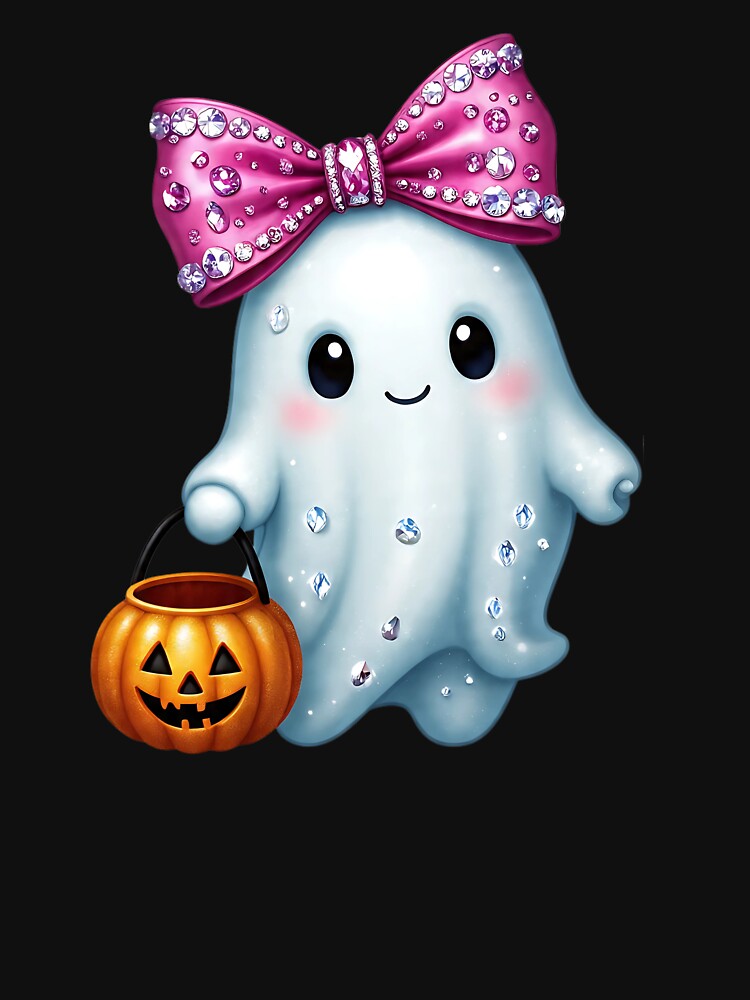 Cute Halloween Ghost | Spooky Kawaii Ghost, Pink bow,  T-Shirt by davincidigitalusa