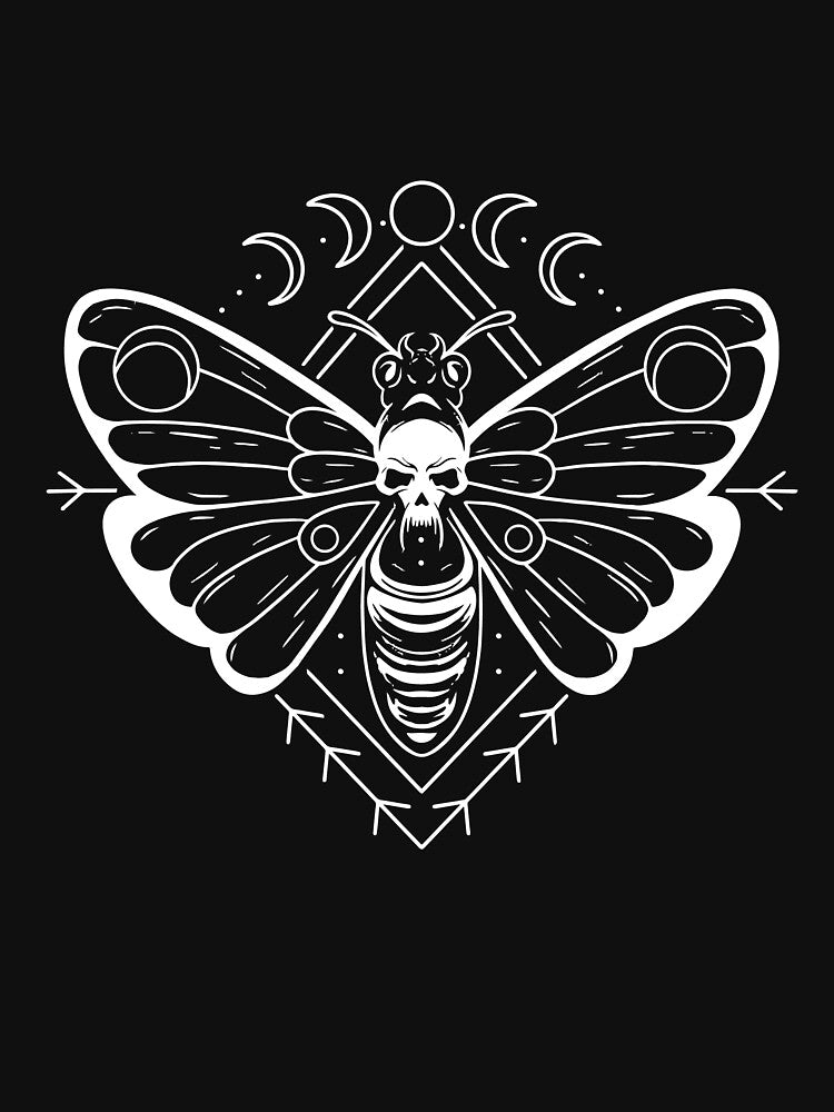 Black and White Moth with Skull and Lunar Phases by TurtleDojo