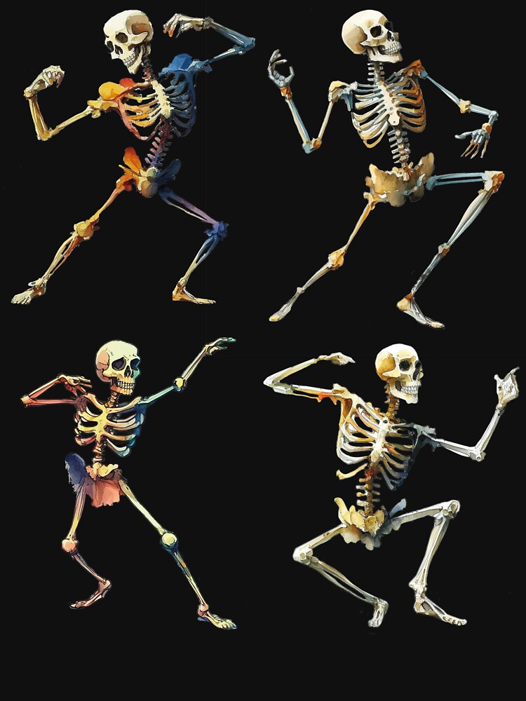 Skeleton dancing halloween, spooky vibes, halloween vibes, spooky season, halloween aesthetic, goth vibes, creepy season, fall fashion, halloween decor by Noe Mill