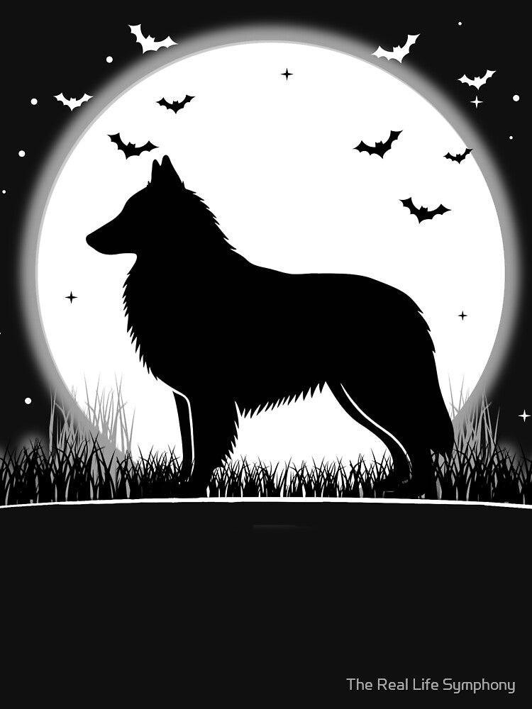 Belgian Sheepdog Dog – Halloween Moon Silhouette by The Real Life Symphony